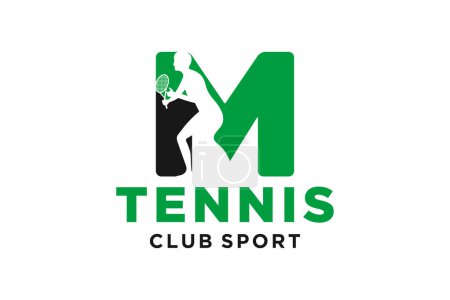 Ilustración de Letra M de iniciales vectoriales con diseño moderno geométrico creativo del logotipo del tenis - Imagen libre de derechos