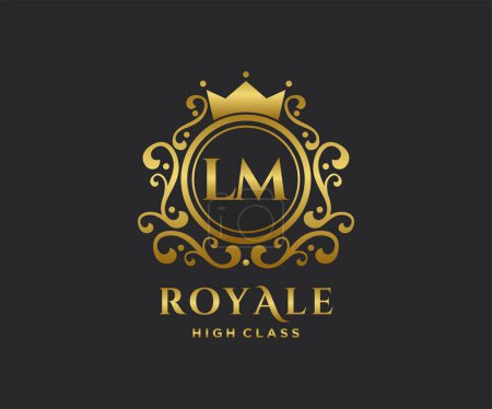 Téléchargez les photos : Lettre d'or LM modèle logo Luxe lettre d'or avec couronne. Alphabet monogramme. Belles initiales royales - en image libre de droit