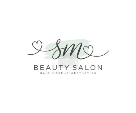 Illustration for SM feminine logo collections template. handwriting logo of initial signature, wedding, fashion, jewerly, boutique, floral and botanical with creative template for any company or business. - Royalty Free Image