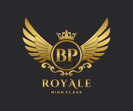 Golden Letter BP template logo Luxury gold letter with crown. Monogram alphabet . Beautiful royal initials