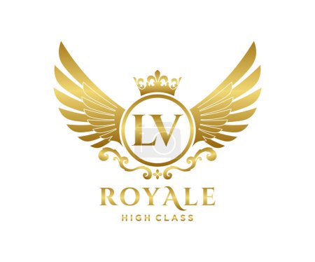 Téléchargez les photos : Lettre d'or LV modèle logo Luxe lettre d'or avec couronne. Alphabet monogramme. Belles initiales royales - en image libre de droit