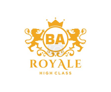 Téléchargez les photos : Lettre BA modèle logo Luxe lettre d'or avec couronne. Alphabet monogramme. Belle lettre d'initiales royales. - en image libre de droit