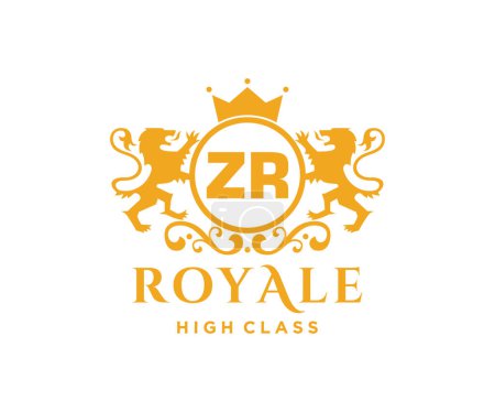 Téléchargez les photos : Lettre ZR modèle logo Luxe lettre d'or avec couronne. Alphabet monogramme. Belle lettre d'initiales royales. - en image libre de droit