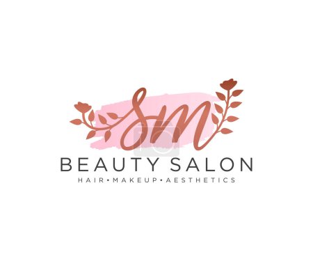 Illustration for SM feminine logo collections template. handwriting logo of initial signature, wedding, fashion, jewerly, boutique, floral and botanical with creative template for any company or business. - Royalty Free Image