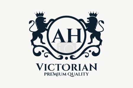 Carta de lujo AH cresta Color dorado Logo vector, logotipo de la victoria, logotipo de la cresta, logotipo del ala, plantilla de logotipo del vector