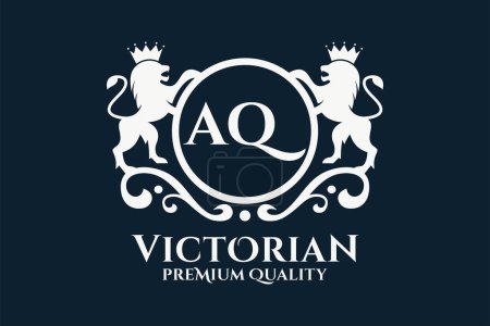 Carta de lujo AQ cresta Color oro Logo vector, logotipo de la victoria, logotipo de la cresta, logotipo del ala, plantilla de logotipo de vector