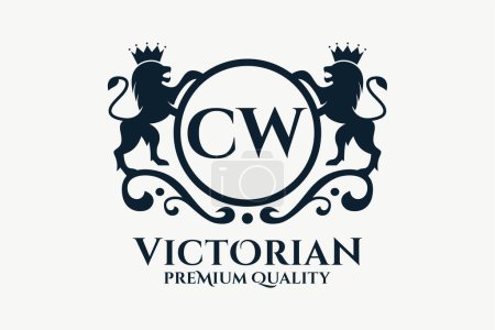 Lettre de luxe CW crête couleur or Logo vecteur, logo de la victoire, logo de la crête, logo de l'aile