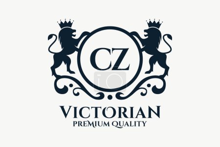 Lettre de luxe CZ crête couleur or Logo vecteur, logo de la victoire, logo de la crête, logo de l'aile