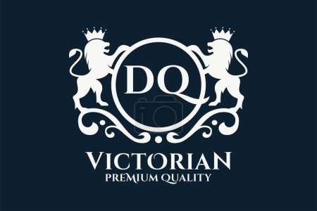 Carta de lujo DQ cresta Gold color Logo vector, logotipo de la victoria, logotipo de la cresta, logotipo del ala