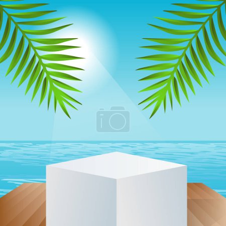 Mobile 3D cosmetics advertising template in island summer vacation theme.