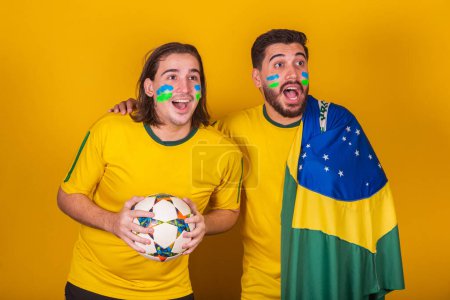 Photo for Brazilian friends, Latin Americans, diversity, cheering for Brazil, in the 2022 world cup, Amazed, surprised - Royalty Free Image