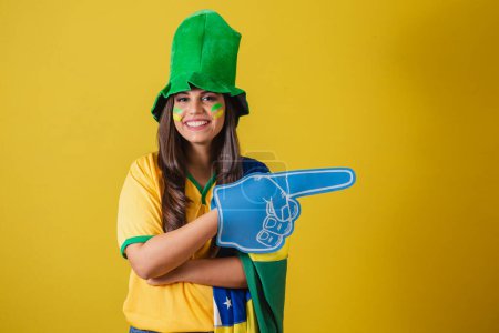 Photo for Woman supporter of Brazil, world cup 2022, screaming goal! celebrating, partying amazing! - Royalty Free Image