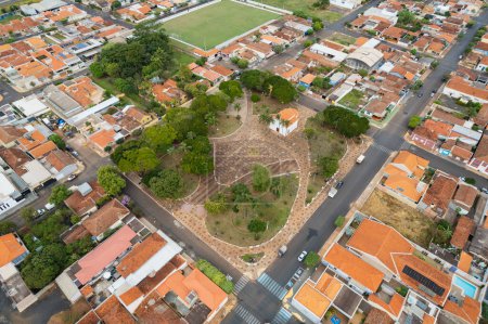 Photo for Brodowski, So Paulo , Brazil - Circa june 2022: Aerial image of Brodowski city,Main City Square - Royalty Free Image