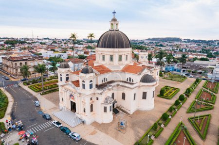 Photo for Batatais, So Paulo, Brazil - Circa June 2022: Aerial image of the city of Batatais,Parish Church of the city. - Royalty Free Image