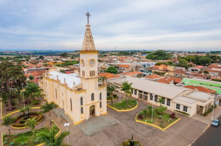 Photo for Brodowski, So Paulo,Brazil - Circa june 2022: Aerial image of Brodowski city, mother church. - Royalty Free Image