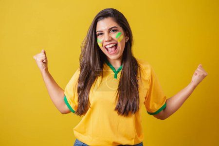 Photo for Brazil woman supporter, 2022 world cup, football championship, Vibrating team victory - Royalty Free Image