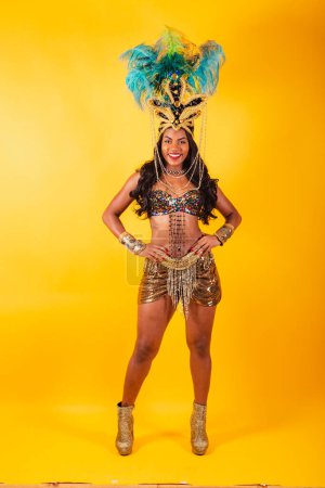 Foto de Foto vertical, cuerpo completo, mujer brasileña negra en ropa de carnaval posando para una foto. - Imagen libre de derechos