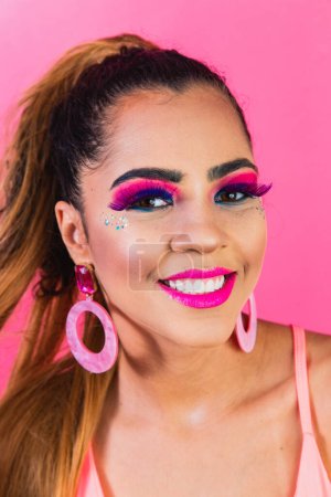Photo for Beautiful woman with various colors in makeup. Colorful makeup inspirations for party. Carnival Makeup - Royalty Free Image