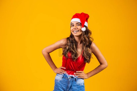 Foto de Mujer en año nuevo ropa santa sombrero vacaciones navidad - Imagen libre de derechos