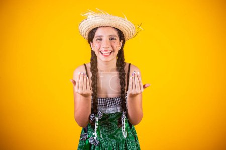 Photo for Brazilian girl, with clothes from Festa Junina, Arraial, Festa de So Joo. Horizontal portrait. - Royalty Free Image