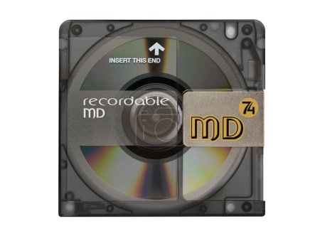 Photo for Recordable minidisc with protective cover closed and rainbow reflection from disc surface isolated on a white background - Royalty Free Image