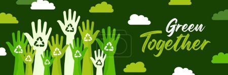 Let`s go green together hands in the air ,ecology concept. save world vector illustration poster