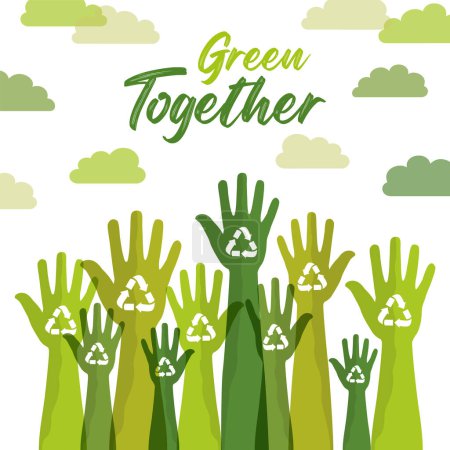 Let`s go green together hands in the air ,ecology concept. save world vector illustration poster