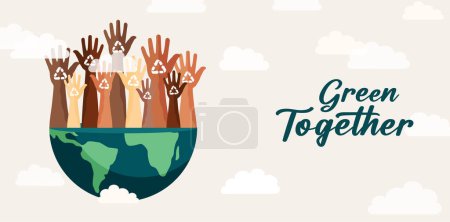 Hands in the air together , environment care working together concept ecology and nature green icons set on white vector