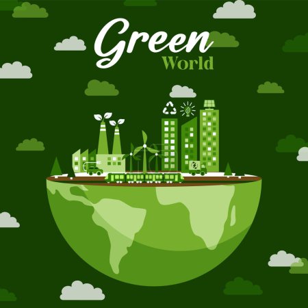 Eco green city concept ilustration earth day ilustration recycling concept 