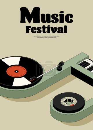 Photo for Music poster template design background with vinyl record modern vintage retro style. Design template can be used for backdrop, banner, brochure, leaflet, flyer, print, vector illustration - Royalty Free Image