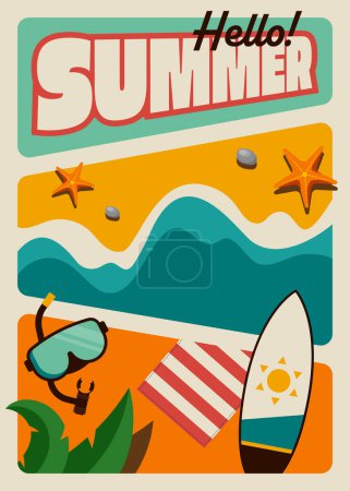 Summer holiday travel around the world concept decorative with sea and element in grid layout flat design style, vector illustration