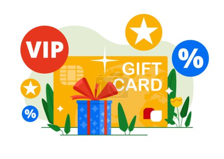 Illustration for Gift card. Discount, Loyalty card program and customer service. Flat vector illustration. - Royalty Free Image