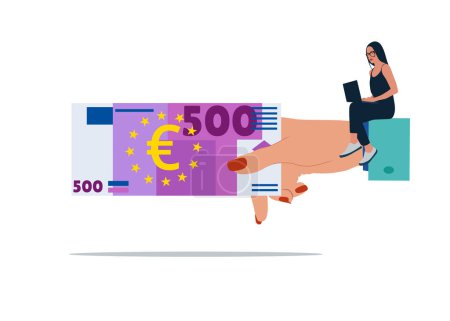 La empresaria envía dinero en euros. Ilustración plana vector moderno.