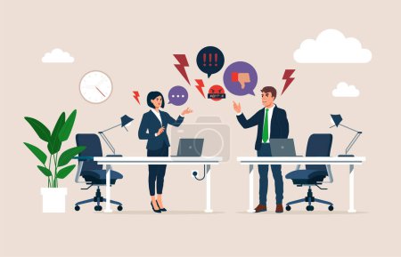 Illustration for Colleagues have misunderstanding or fight in office. Business environment. Flat modern vector illustration - Royalty Free Image