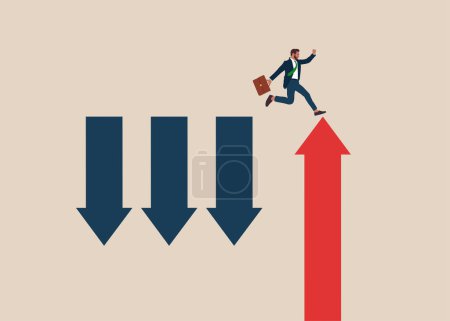  Businessman jumping over chasm concept. Symbol of business success, challenge, risk, courage. Modern vector illustration flat design    