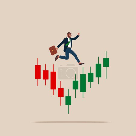 stock exchange chart with jumping businessman