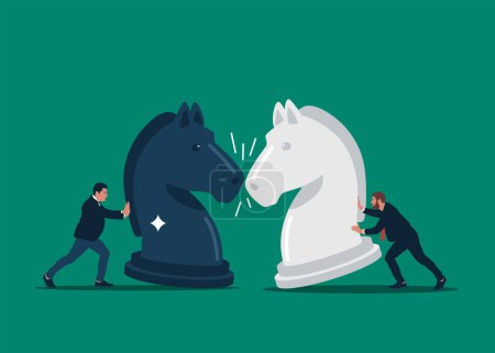 Ilustración de Hombres de negocios peleando con piezas de ajedrez. concepto de negocio y éxito. vector ilustración plana - Imagen libre de derechos