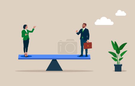 Business seesaw and balance. Equal weight business team. Modern vector illustration in flat style