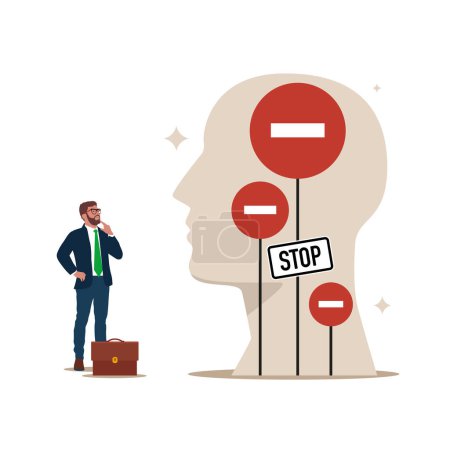 Illustration for Businessman with stop sign. Important news, danger situation. Vector illustration - Royalty Free Image