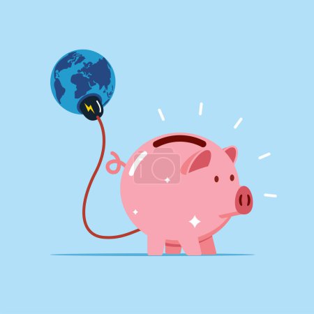 piggy bank with electric plug and globe vector illustration graphic design