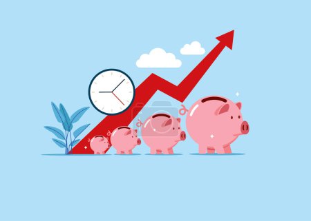 business concept. vector illustration of piggy banks, clock and arrow icons in business style.