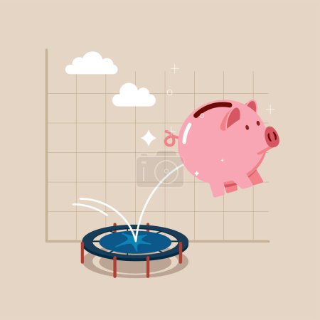 Téléchargez les illustrations : Piggy bank jumping with business graph, vector design - en licence libre de droit
