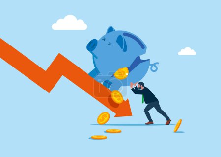 Businessman carrying huge with piggy bank savings. Vector illustration