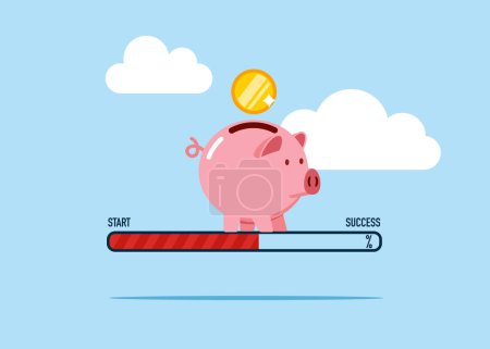 piggy bank and way to success concept, flat vector illustration