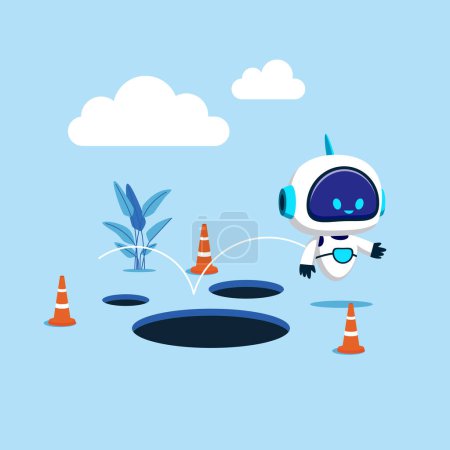  Artificial intelligence technology. Avoid pitfall, mistake and failure. Modern vector illustration in flat style