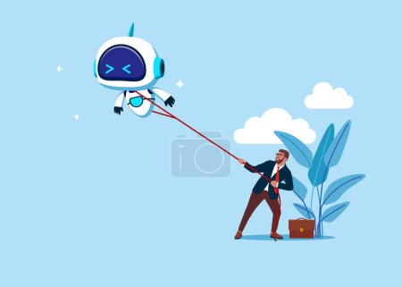Illustration for Consumer struggles with robot to get access AI support. Modern vector illustration in flat style - Royalty Free Image