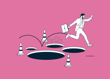 Ilustración de Jump pitfalls and achieve business success. Modern vector illustration in flat style - Imagen libre de derechos