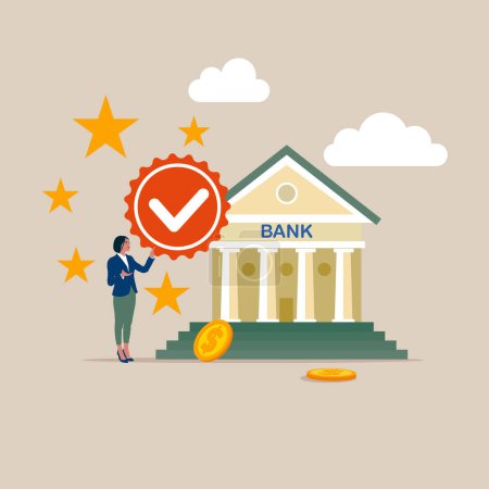 Illustration for Best bank. Quality Control and giving certified. Modern vector illustration in flat style - Royalty Free Image