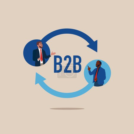 Téléchargez les illustrations : B2b coopération entre hommes d'affaires. Illustration vectorielle plate - en licence libre de droit