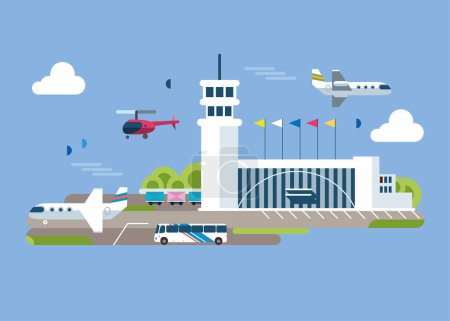 Téléchargez les illustrations : Illustration aéroport. Infrastructures de transport aérien. - en licence libre de droit